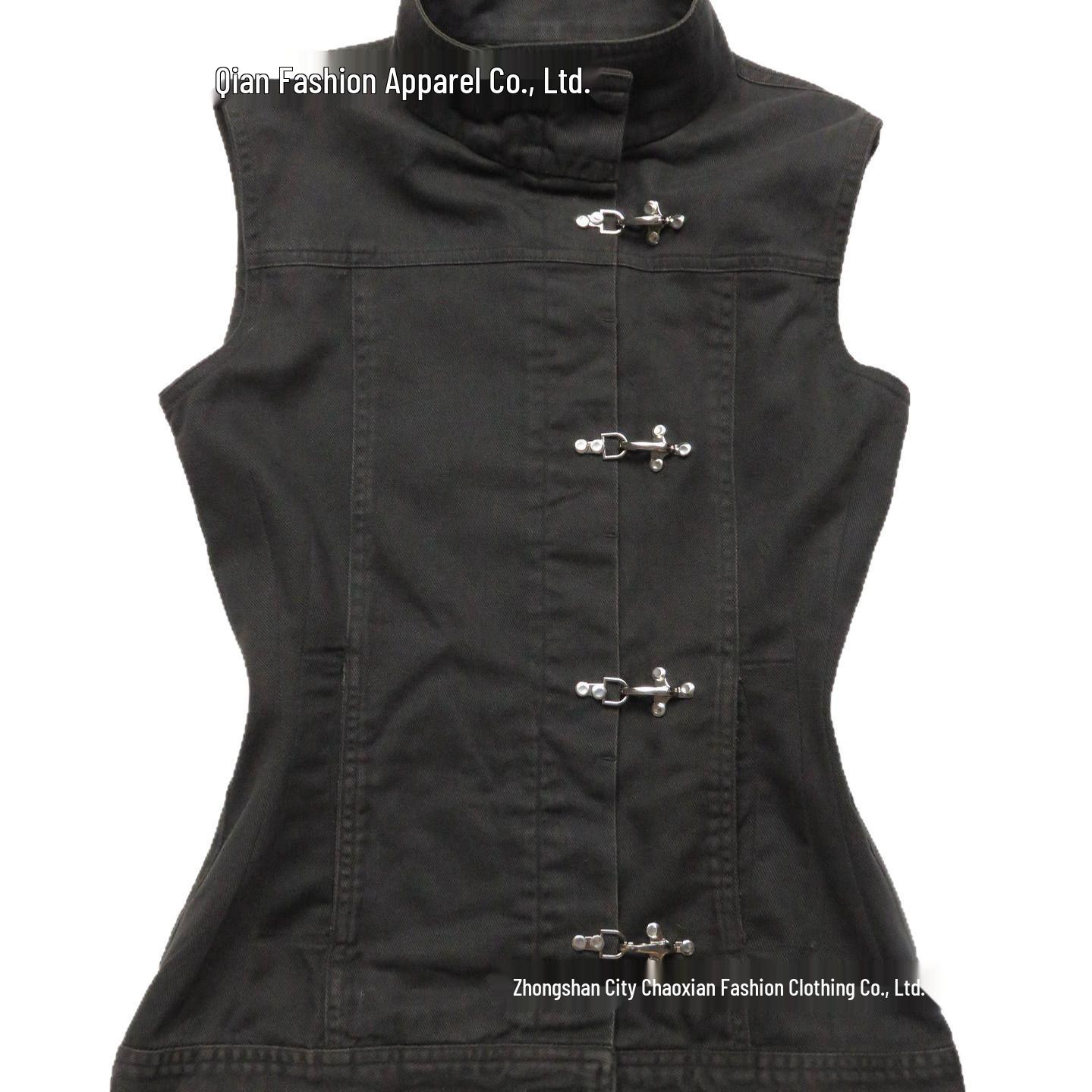 

Retro Black Slimming Stand Collar Vest with Metal Buckle Design L чорний