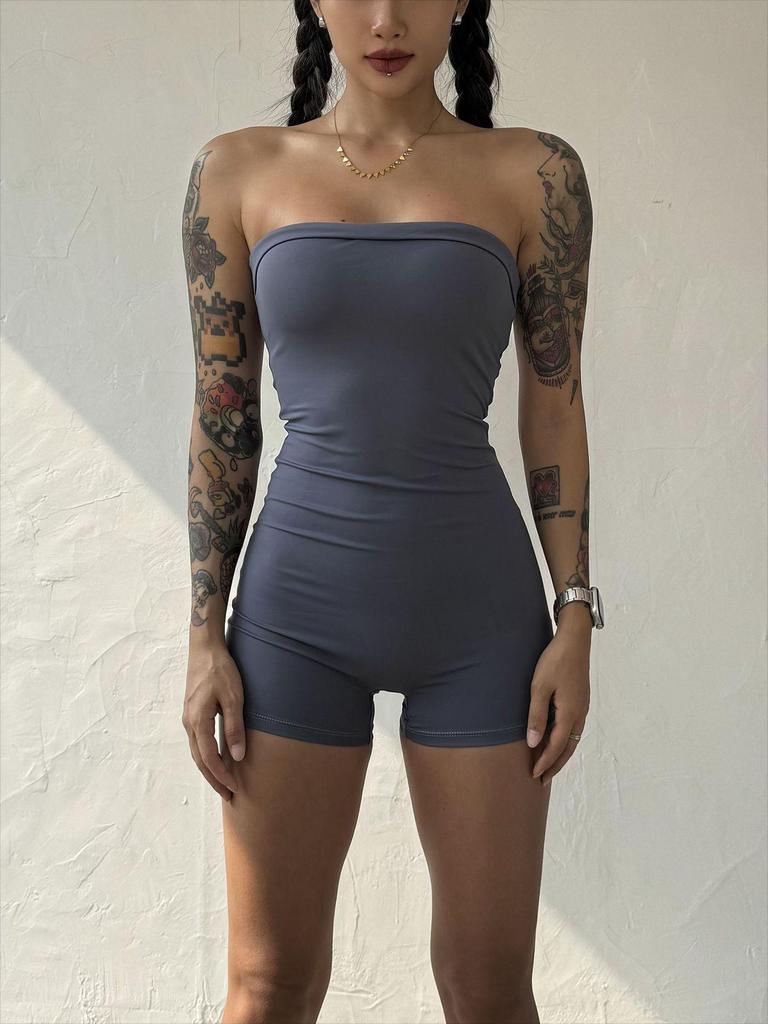 Nude Feeling Anti-slip Bandeau Jumpsuit with Chest Pad for Fitness, Yoga, and Running