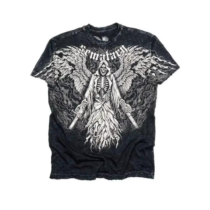 Affliction Vintage Grafik T-Shirt Herren 2000er Retro Punk Oversized Baumwoll-T-Shirt Hip Hop Streetwear Rundhals Kurzarm Top