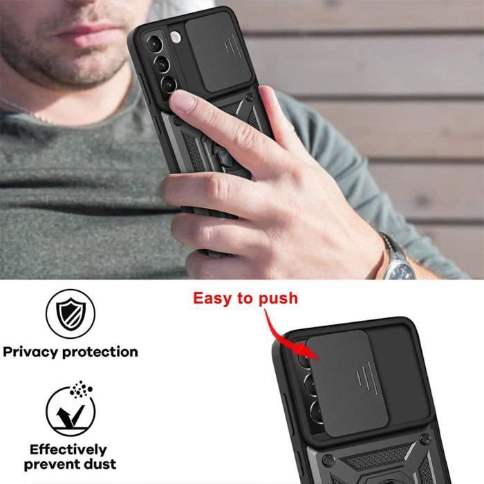 Coque - Booling - pour Samsung Galaxy S22 - Noir - Antichoc - Béquille pivotante 360°