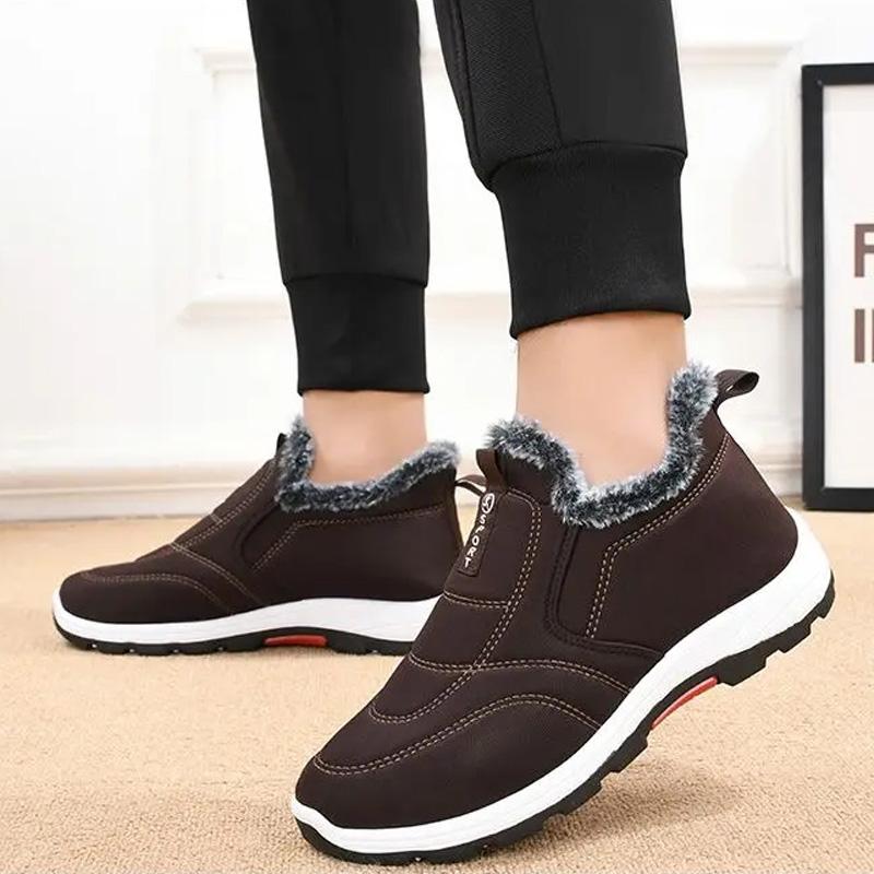 Simple Winter Warm Plus Velvet Casual Shoes Slip-on Comfortable Cold-proof Men Snow Boots Non-slip Outdoor Walking Cotton Shoes