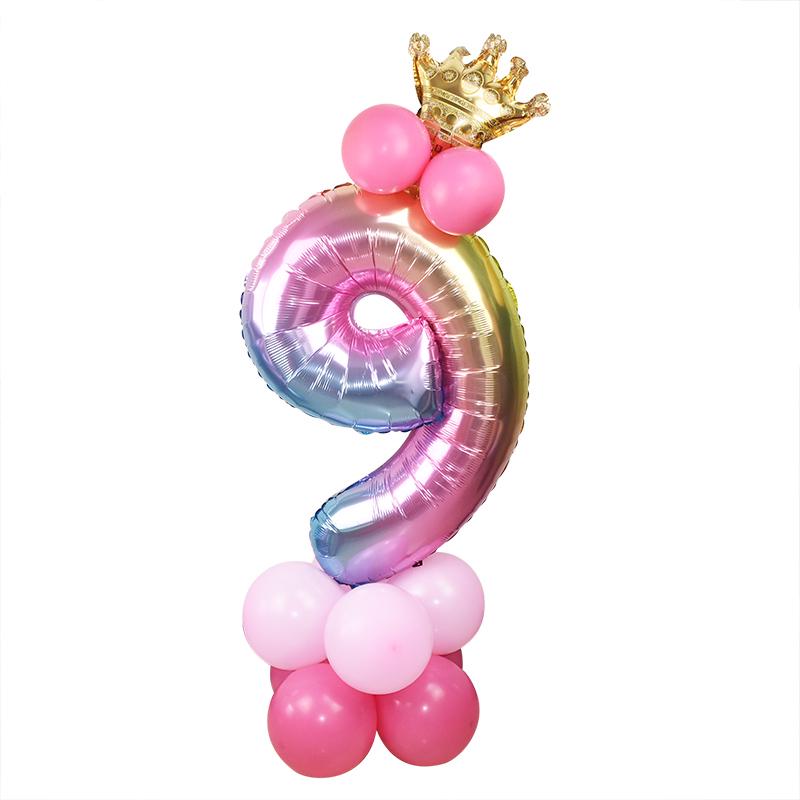 32-Zoll-Regenbogen-Folien-Zahlenballon mit Krone, Hochzeitstag, Party, Latex-Ballon-Dekor, Kindergeburtstag, Luftball, Versorgung, Festival-Dekoration