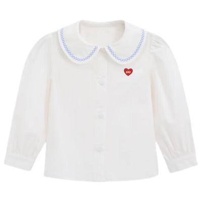 Girls' Cotton Logo Peter Pan Collar Lantern Sleeve Shirt