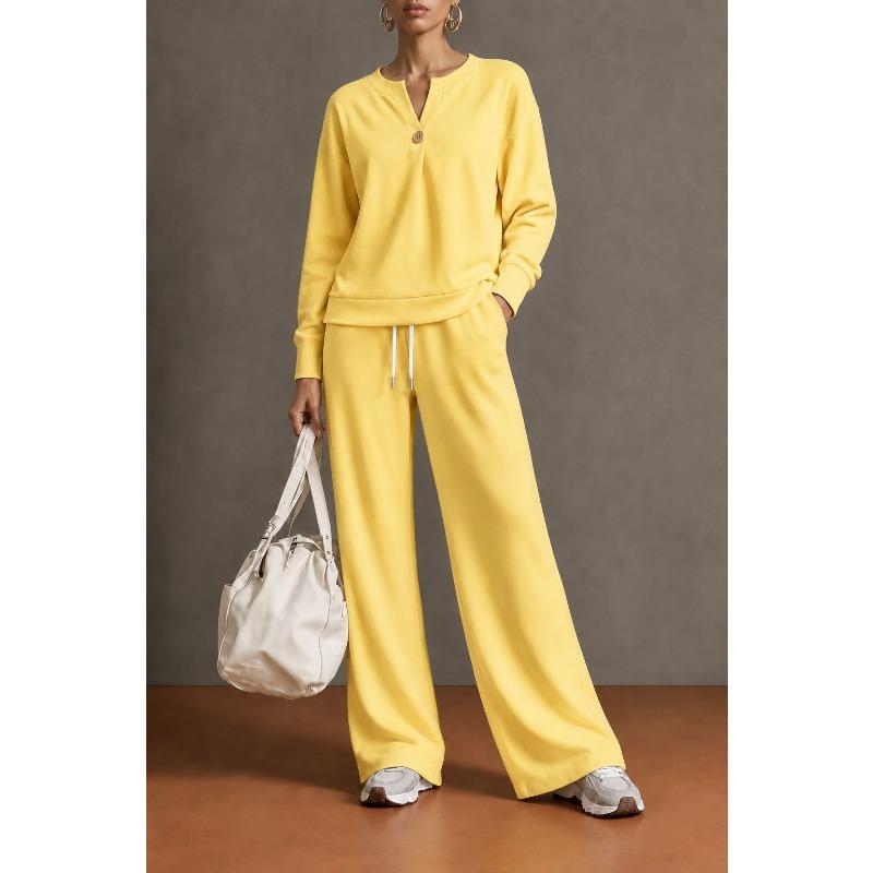 Damen Zweiteiliges Set Langarm-Sweatshirt und Weite Hosen Einfarbig Lässig