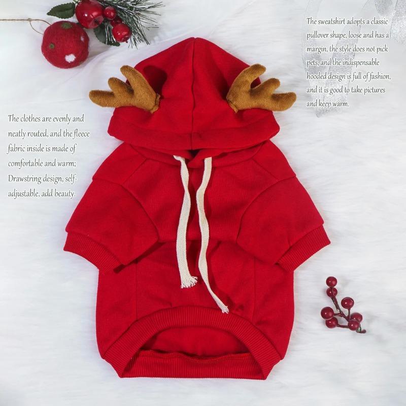 Christmas Reindeer Hoodie for Small Medium Dogs Warm Woven Polyester Holiday Costume Sweatshirt