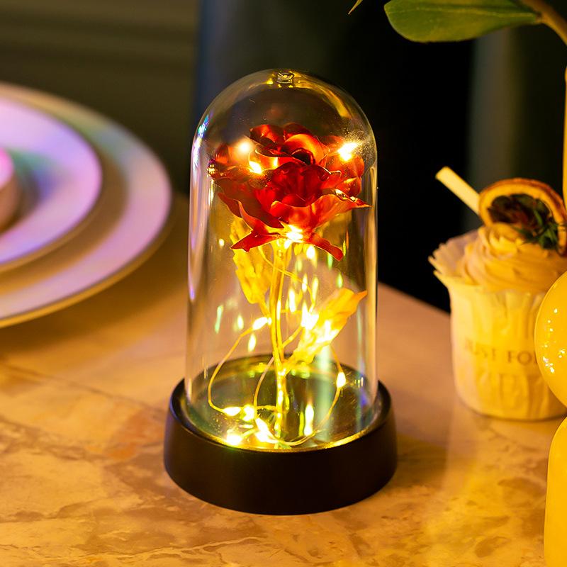 Handmade Artificial Flower Rose Sunflower Desktop Ornament with Led Lights Romantic Home Decor Gifts for Valentines Day Gift