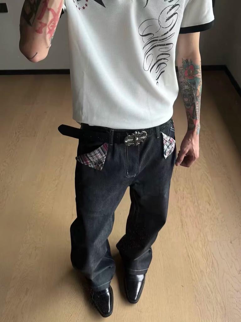 American Retro Jeans Men's Spring and Autumn New Trendy Brand Loose Wide Legs Ins High Street Straight Trousers