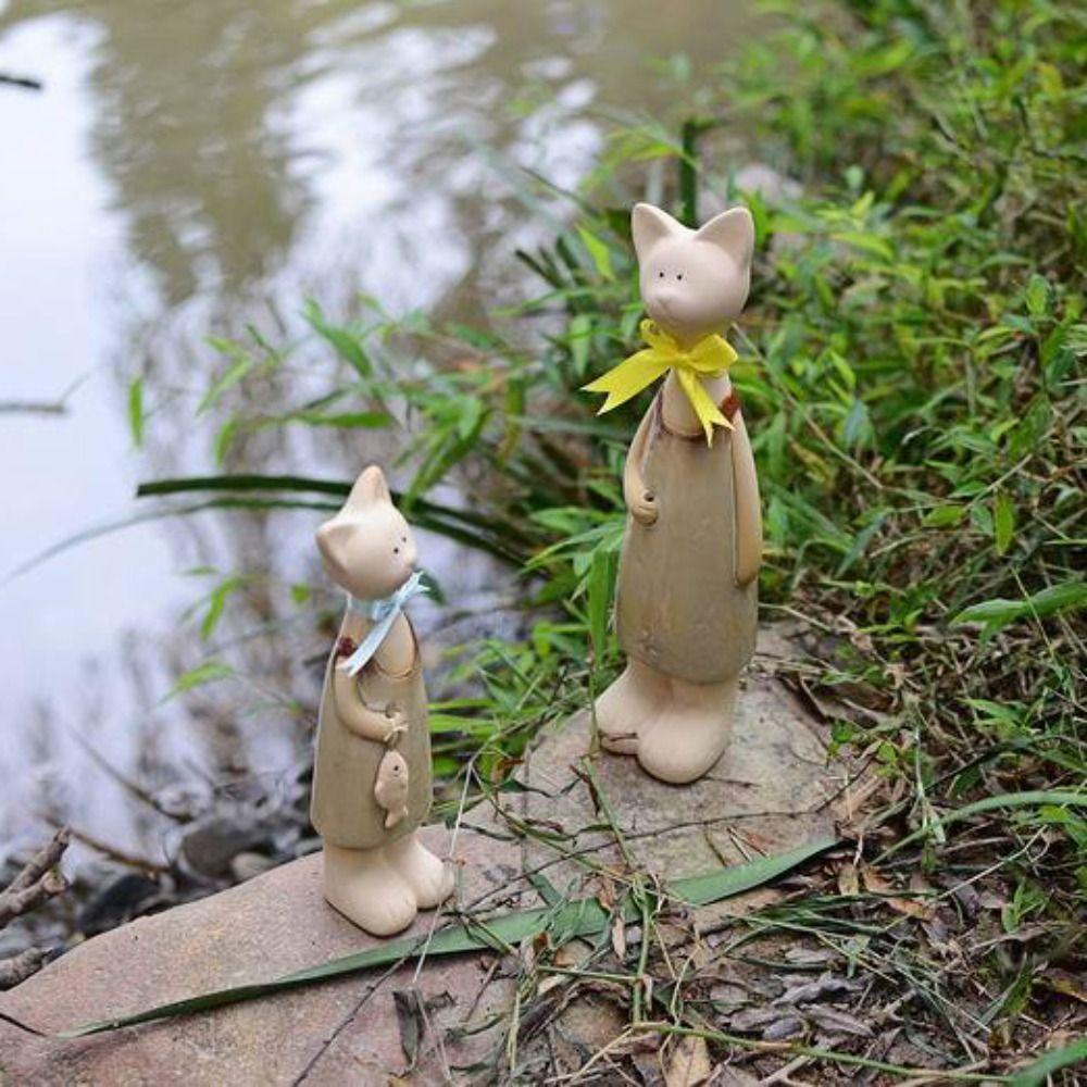 2pcs Ceramic Animal Art Statues Modern Miniatures Sculpture Creative Cat Figurines  Living Room