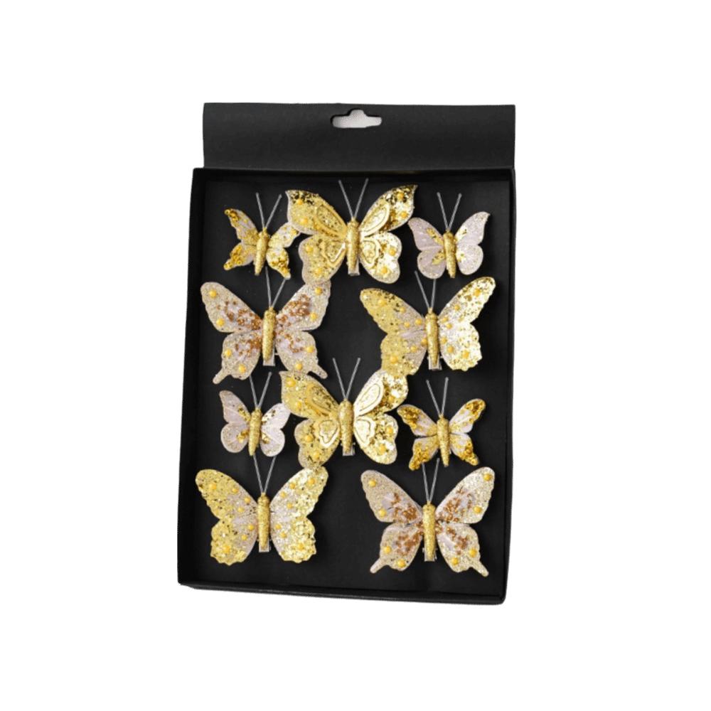 10PCS Multicolor Christmas Ornament Gold Powder with Clip Glitter Hollow Shopwindow Christmas Tree Decoration Party Supplies