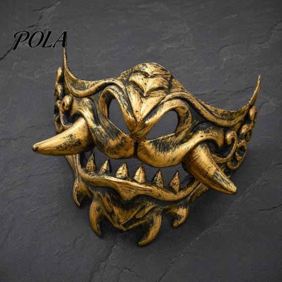 Comfortable Party Mask for Adults Japanese Hannya Red Half Mask, Wolf Teeth & Embossed Cloud Details, Breathable Lightweight Durable Cosplay