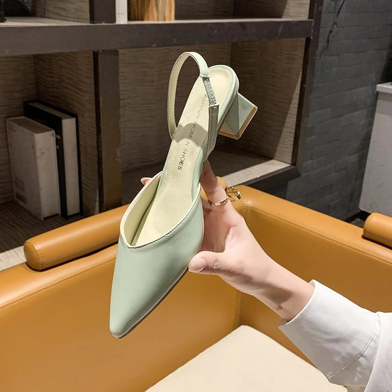 Women's Heeled Sandals Summer Fashion Sexy Pointed Toe Square Heel Candy Color Ladies Mules Shoes Party Wedding Women Pumps New