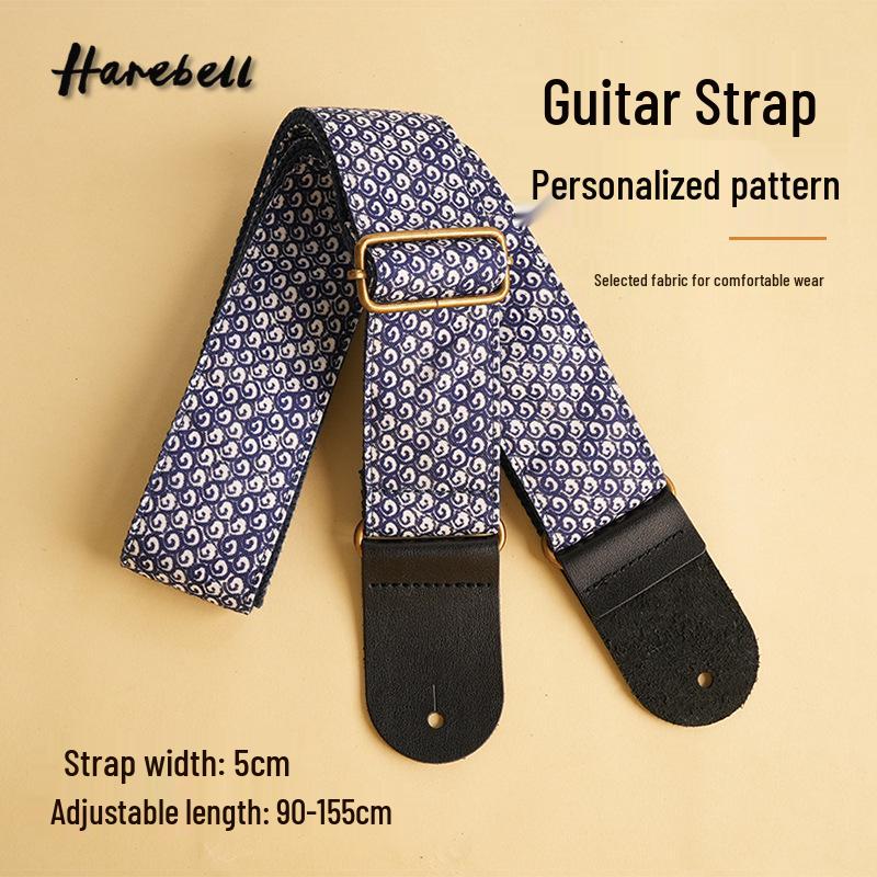 Personalized Wide Cotton Guitar Strap with Retro Artistic Blue Wave Cloud Pattern 90-155cm