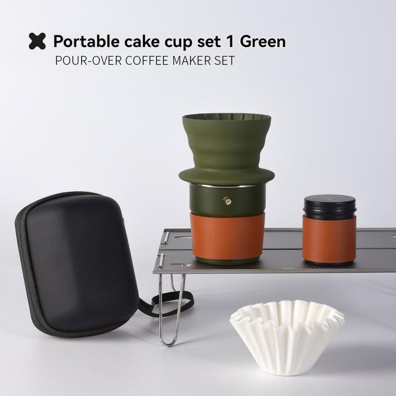 Travel Hand-brewed Coffee Set Outdoor Car Camping Portable Silicone Filter Cup Entry Set Gift Coffeeware зелёный