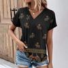 vintage women floral print t shirt short sleeve v neck tops comfortable t-shirts