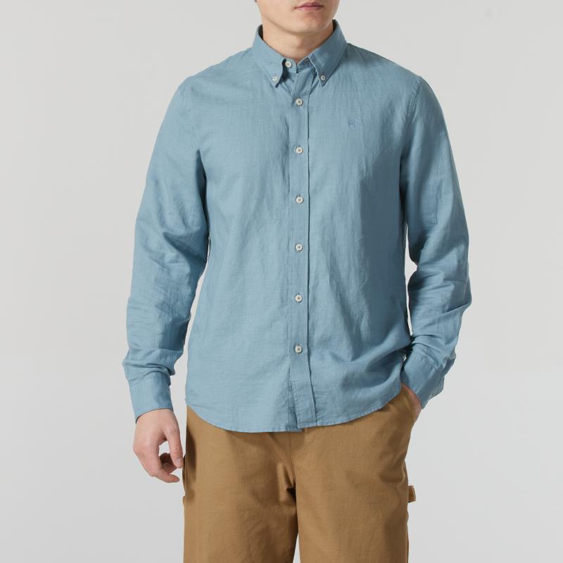 Timberland Fashion Solid Color Button Outdoor Long Sleeve Shirt Men shirts Light-Blue A24WR-758