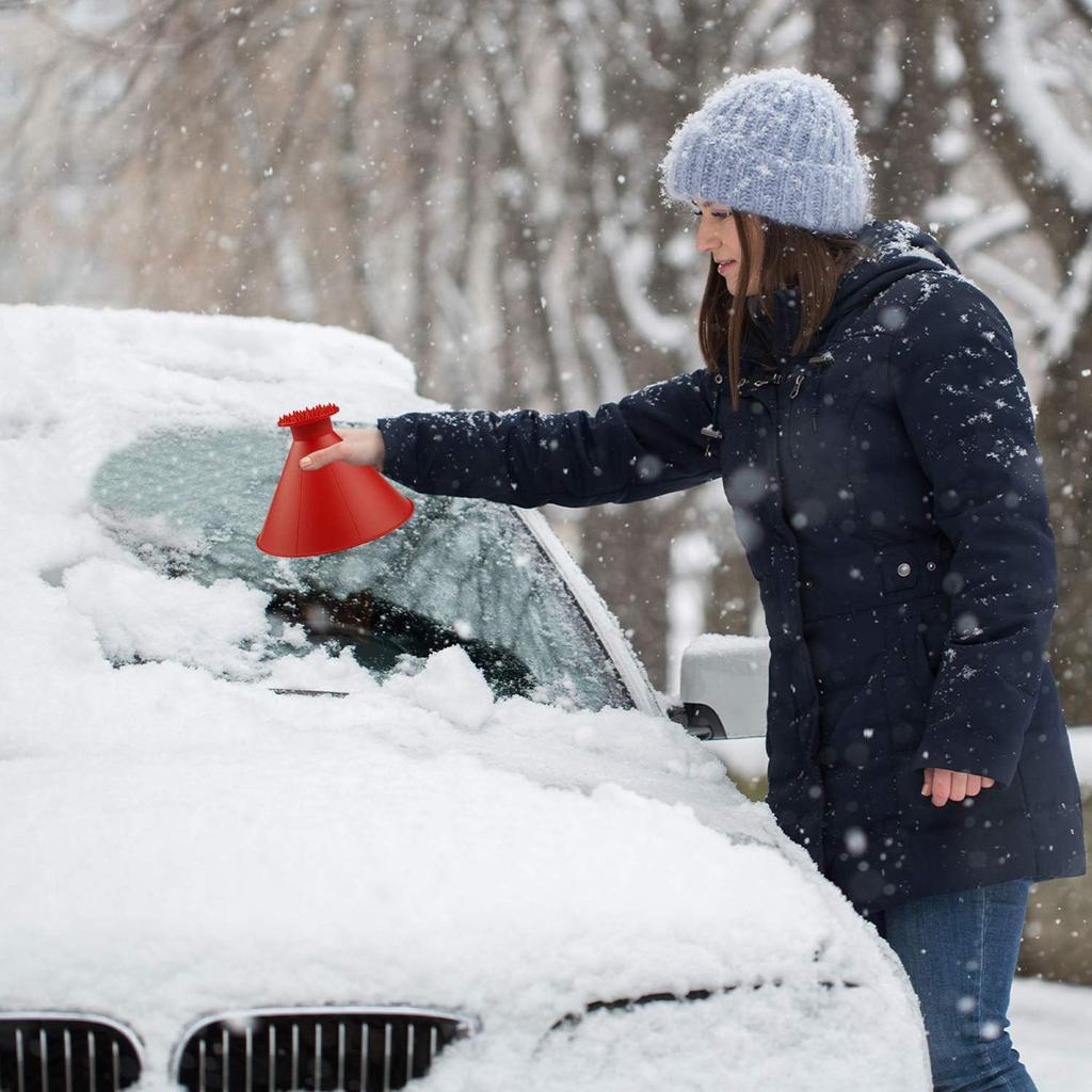 CLESDF Magical Car Ice Scraper With Funnel,2 Pack Cone Windshield Ice Scrapers,Round Snow Scraper For Car(Red)