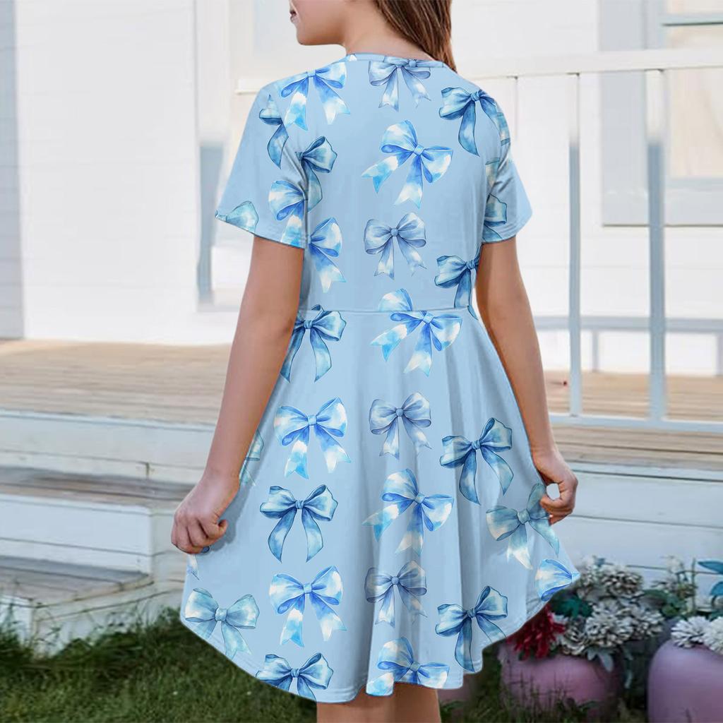 Girl Summer Dress Color & Print Short Sleeve Dress With Pocket Casual Dress Shorts Sleeve Party Dress Easter Day