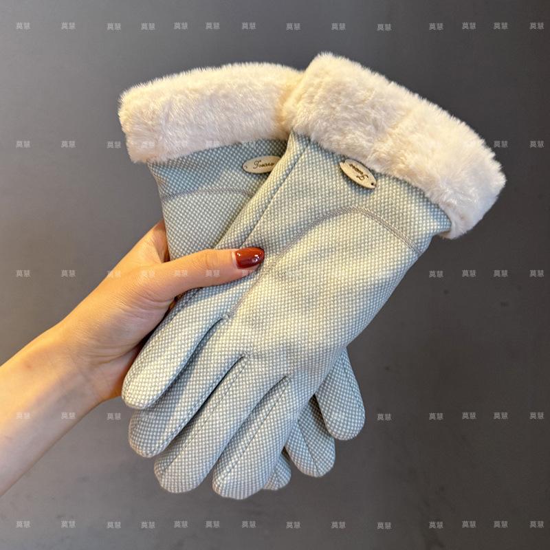 

Gloves women 2025 velvet outdoor electric vehicle rough edge cold, frost and warm зелений