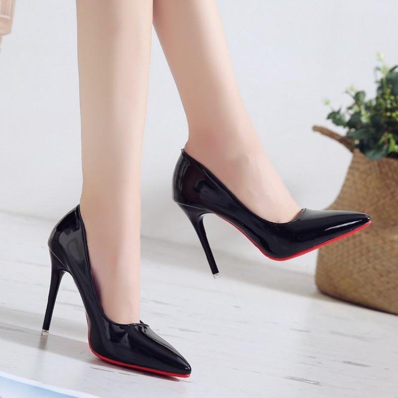 Temperament shallow mouth fashion high heels women's autumn new red sole pointed professional single shoes women's large size 4344 heels
