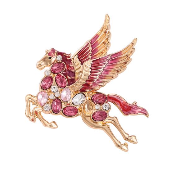 Horse Brooch Colorful Shiny Rhinestone Enamel Wings Galloping Design Versatile Lapel Pin Collars Sweaters Bags Badge