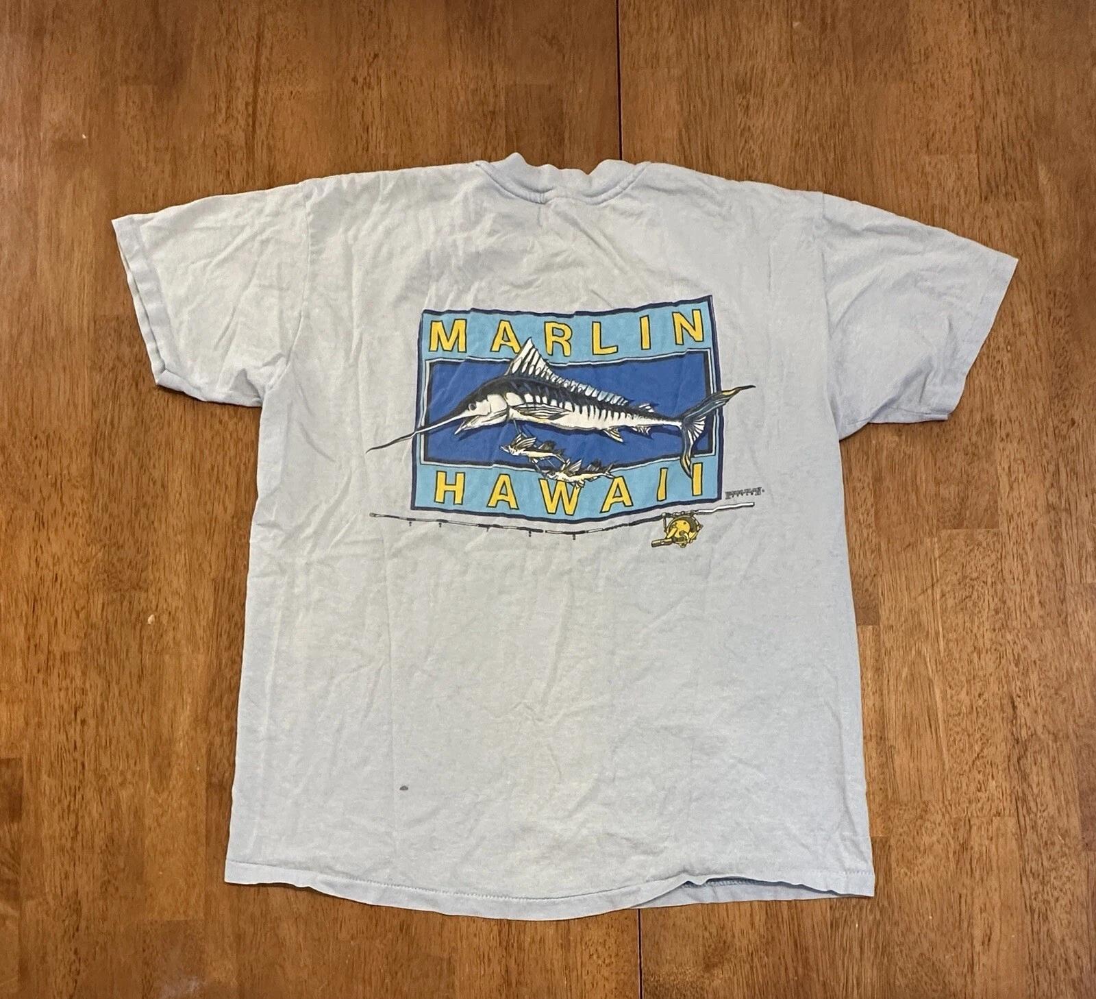Vintage 80s Hawaii Marlin Pocket T Shirt Large Stained Single Stitch S