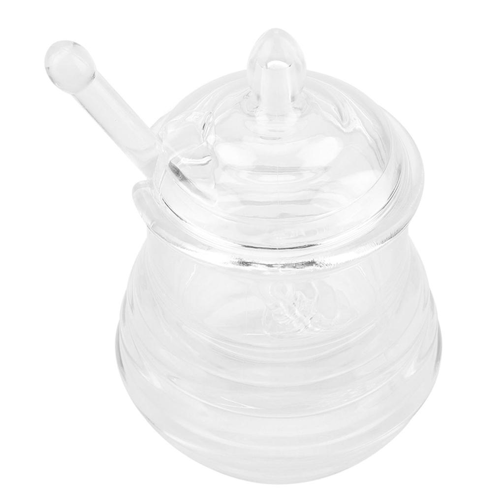 Yinhing 245ml Honey Jar, Transparent Beehive Shaped Honey Jar with Dripper Stick, Beehive Design Pot for Storing and Dispensing Honey