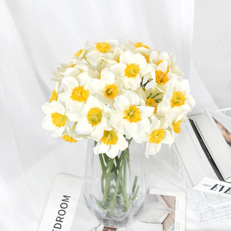 6pcs Artificial Narcissus Flower Bouquet Wedding Festival Party Daffodil Decor Home Garden Room Tabletop Fake Flower Decorations