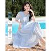 Elegant Embroidered Short Sleeve Mid-length Dress