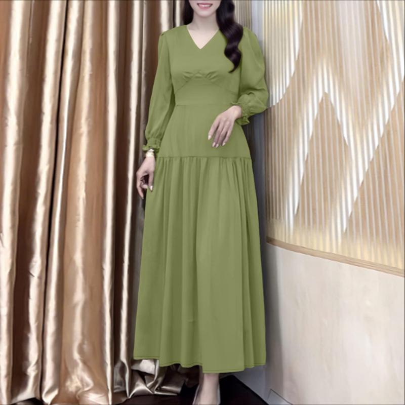 ZANZEA Women Casual V-Neck Solid Color Long Sleeve Dress