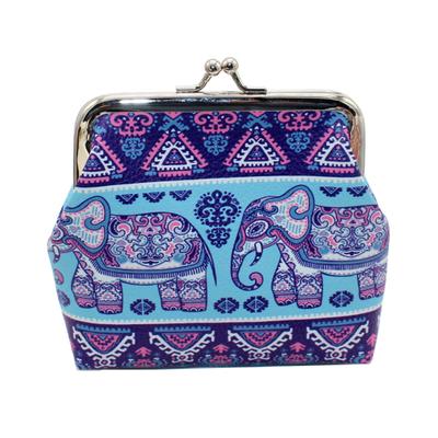 WP Love Mom Series Women Elephant Print Kiss Lock Small Coin Purse Clutch Handbag