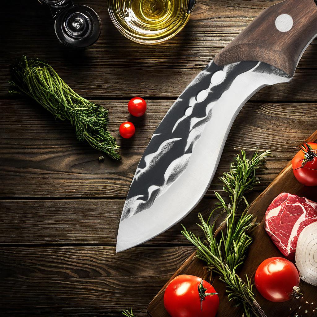 Wooden Stabilizer Handle Meat Cleaver Butcher Knife Forging Kitchen Knife Boning Knife Slicing KnifeFull Tang  With Sheath