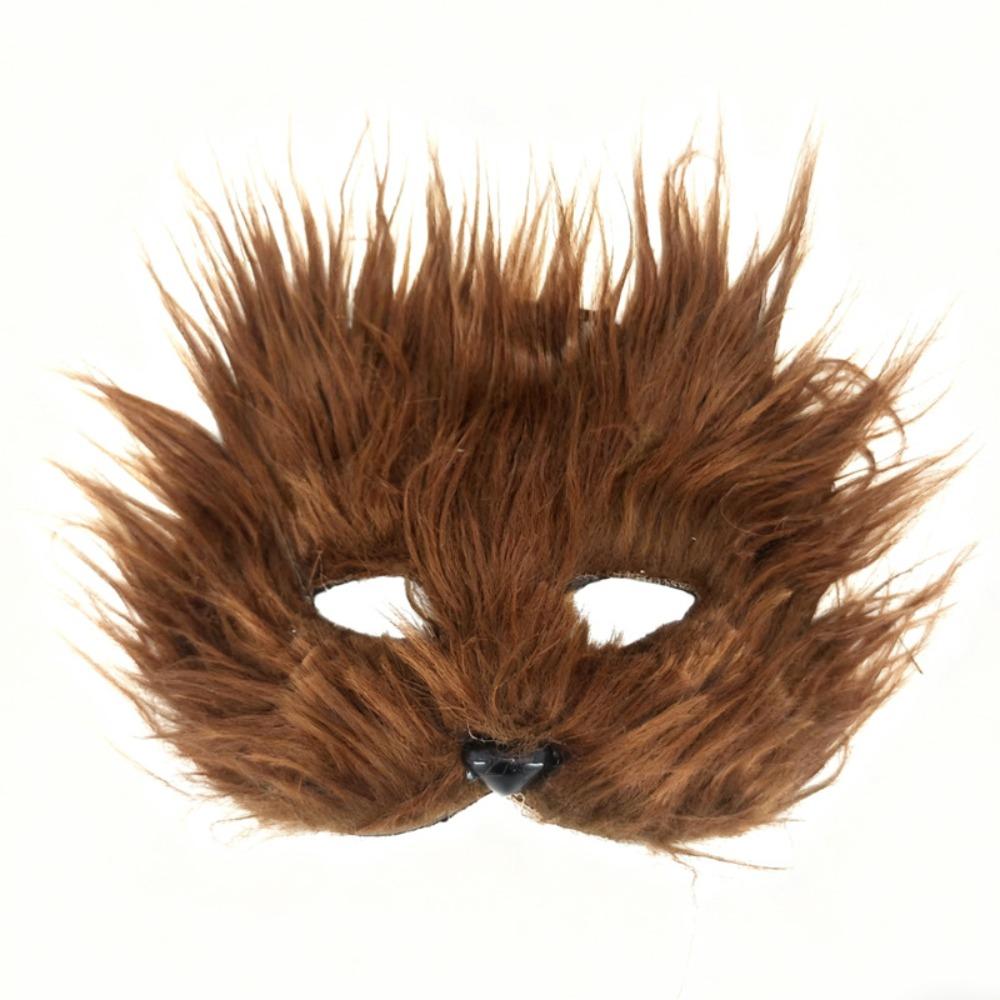 

Lifelike Faux Fur Cat Mask Comfortable Plush Mask Premium Party Fox Mask Cosplay Props коричневый