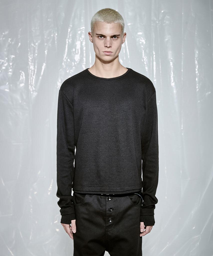 AREUBAN Waffle Layered Long Sleeve_Vintage Black