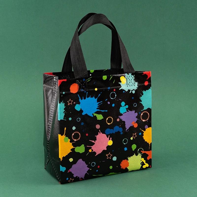 12/30pcs Waterproof Black Non-woven Fabric Bags Packaging Clothes Snack Candy Toy For Baby Shower Kids Party Weeding Decoration