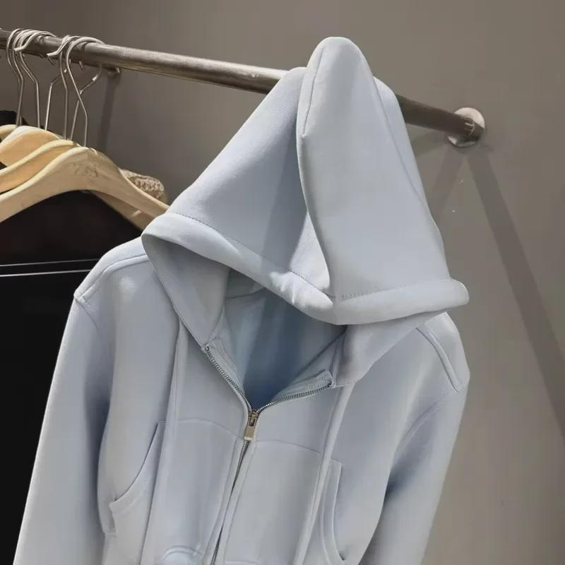 Cardigan cu glugă și fermoar dublu pentru femei Shisanhang, stil coreean, toamnă