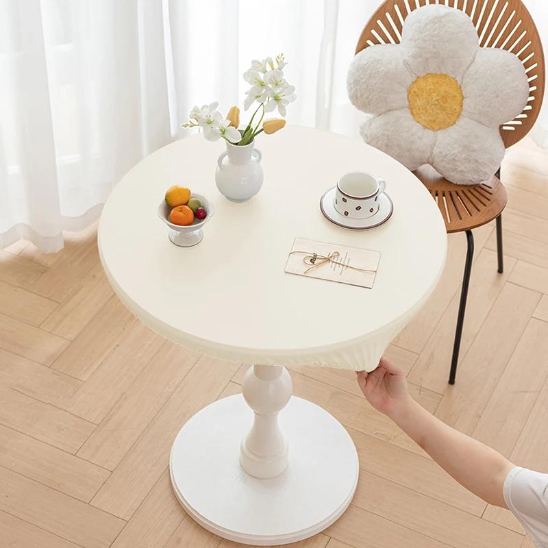 Round Pu Leather Table Cover Solid Color Elastic Tablecloth Waterproof Oilproof Waterproof Dinning Tablecloth Protector Desk Mat