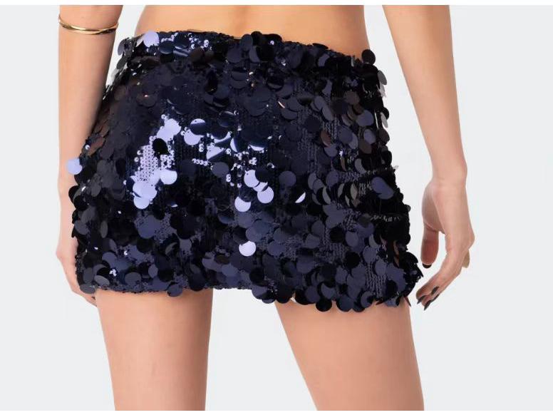 European & American Sexy High-Waist Sequin Mini Skirt – A-line, Ultra-Short, Hip-Hugging Women's Wear
