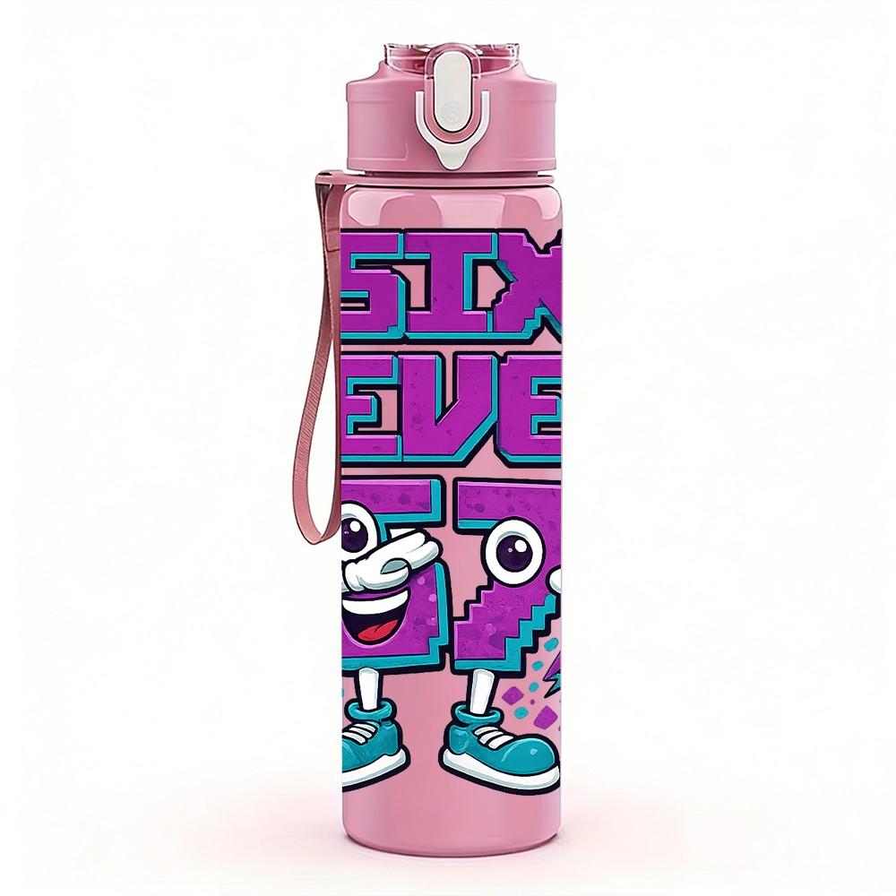 1PC Six Seven Retro Graffiti Letter Print 750ml Color Plastic Sports Water Bottle Leakproof Flip Straw Lid Suitable for Sports Office Home Use