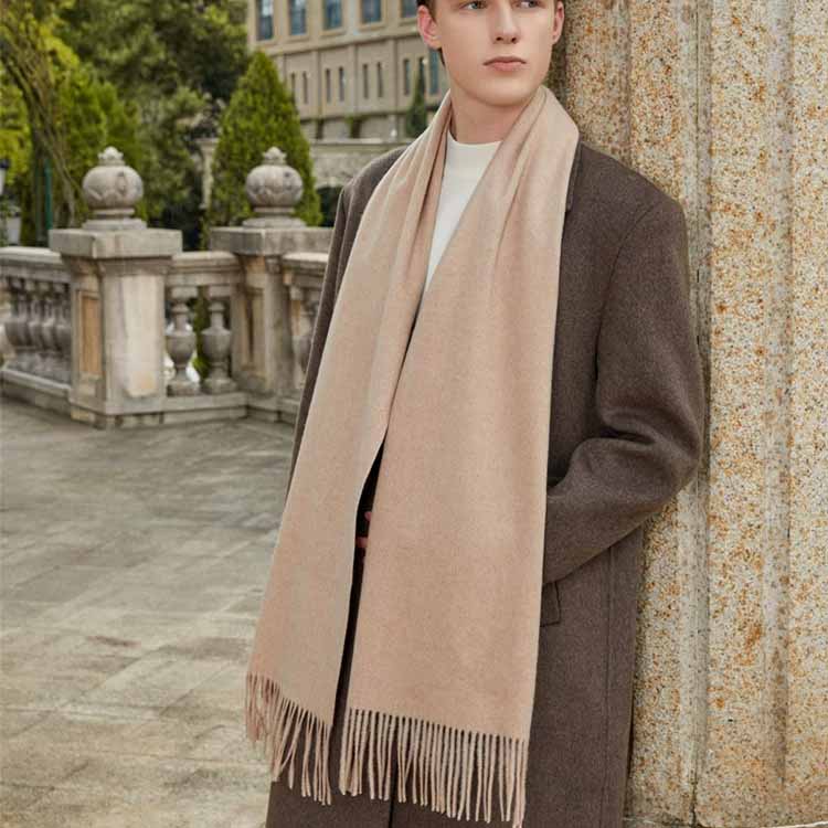 Fular Gros de Lână Culoare Solidă Unisex Fular de Iarnă cu Franjuri de Cașmir Cald Rezistent la Vânt Înfășurare Plaid pentru Femei & Bărbați