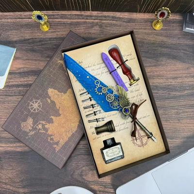 Retro Wind Sprinkler Gold Quill Pen British Dipping Pen Gift Box Business Dipping Pen Fire Paint Seal Gift Box Set