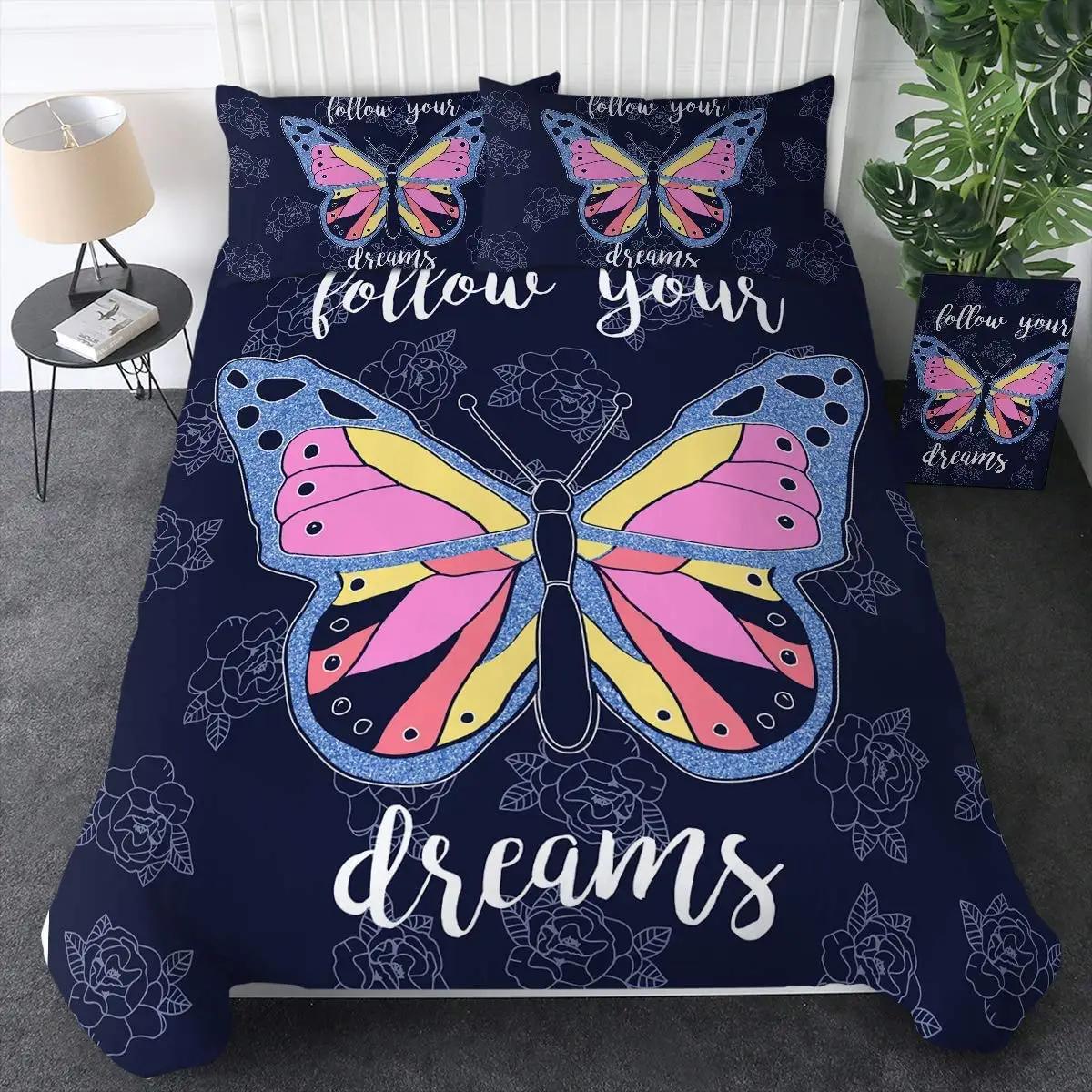 Comforter Flowers & Butterfly Lilac S2/3 Pieces Purple Lilac Floral Butterflies Bedding Sets For Girls Womenqueen Size Comforter (quilt)-EU Single(135*200cm)3pcs