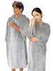 BSQUAREZ Sauna Surf Poncho Changing Robe, Soft Fluffy Flannel Wearable Bath Towel, Absorbent Quick-Dry Warm Bathrobe, Unisex Adults (Light Gray)