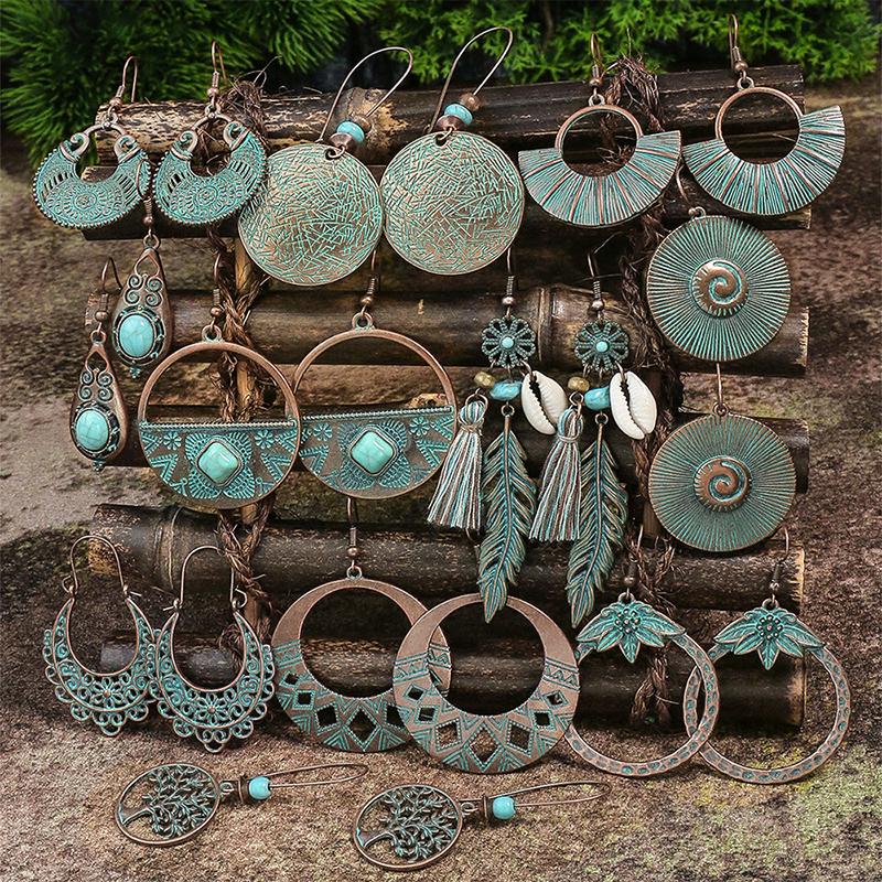 Retro Vintage Bohemian Geometric Drop Dangle Earrings For Women Ethnic Round Flower Leaf Tree Boho Earrings Female Jewelry Gift