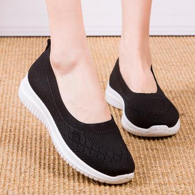 Flying Woven Mesh Women's Shoes Summer Middle-aged Mother Shoes Comfortable and Breathable One-pedal Flat Shoes Women