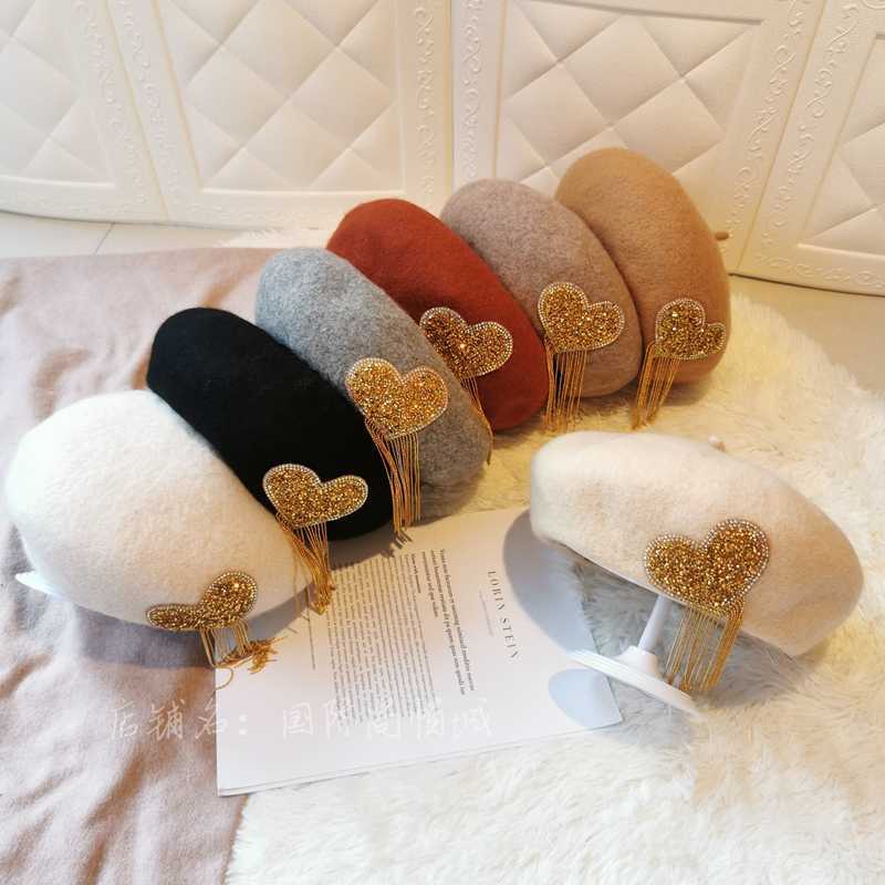 New Love Tassel Beret Korean Warm Hat for Women's Retro Woolen Painter Hat Versatile Beret Hat