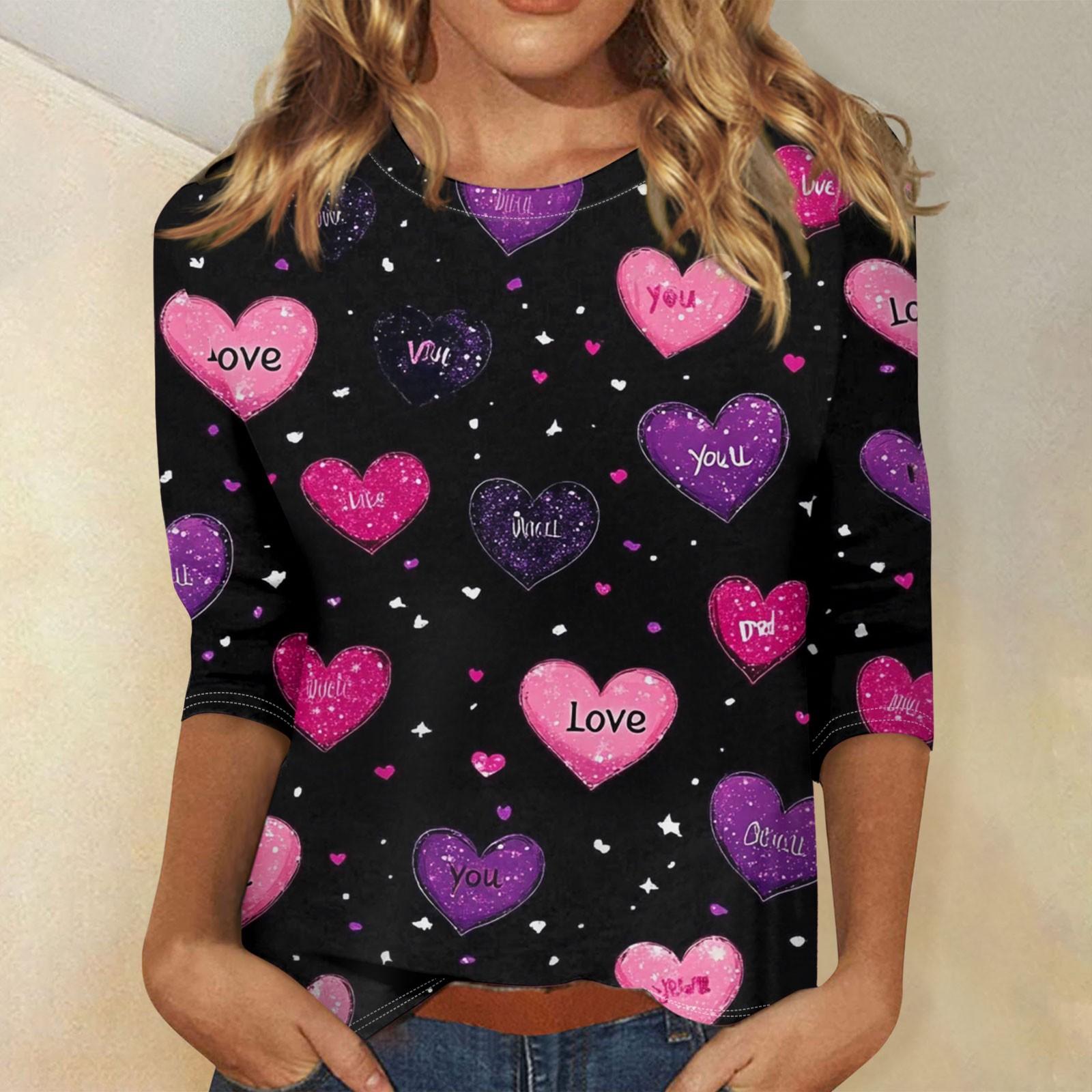 

Женские топы с рукавом три четверти, рубашка на День святого Валентина, круглая горловина, свободная повседневная рубашка XL тёмно-синий