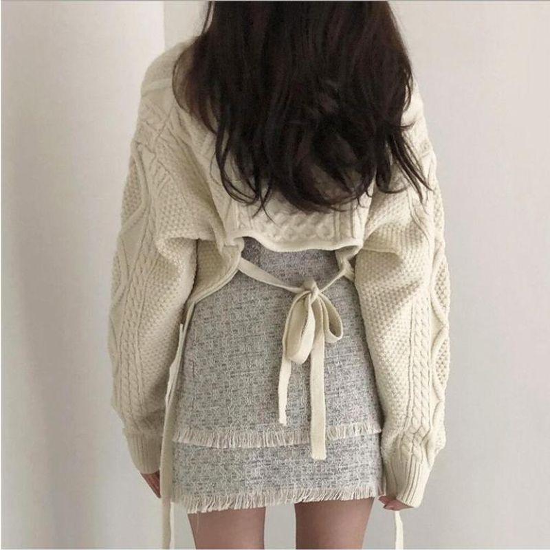 New Arrival Fall and Winter Korean Style Chic Fashionable Retro Hemp Pattern Back Strap Japanese Lazy Style All-Matching Knitted Sweater