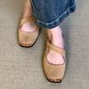 Leather Retro French Small Fragrant Wind Pig Nose Square Head Flat Ballet Shoes Diagonal Word Belt Mary Jane Single Shoes Women