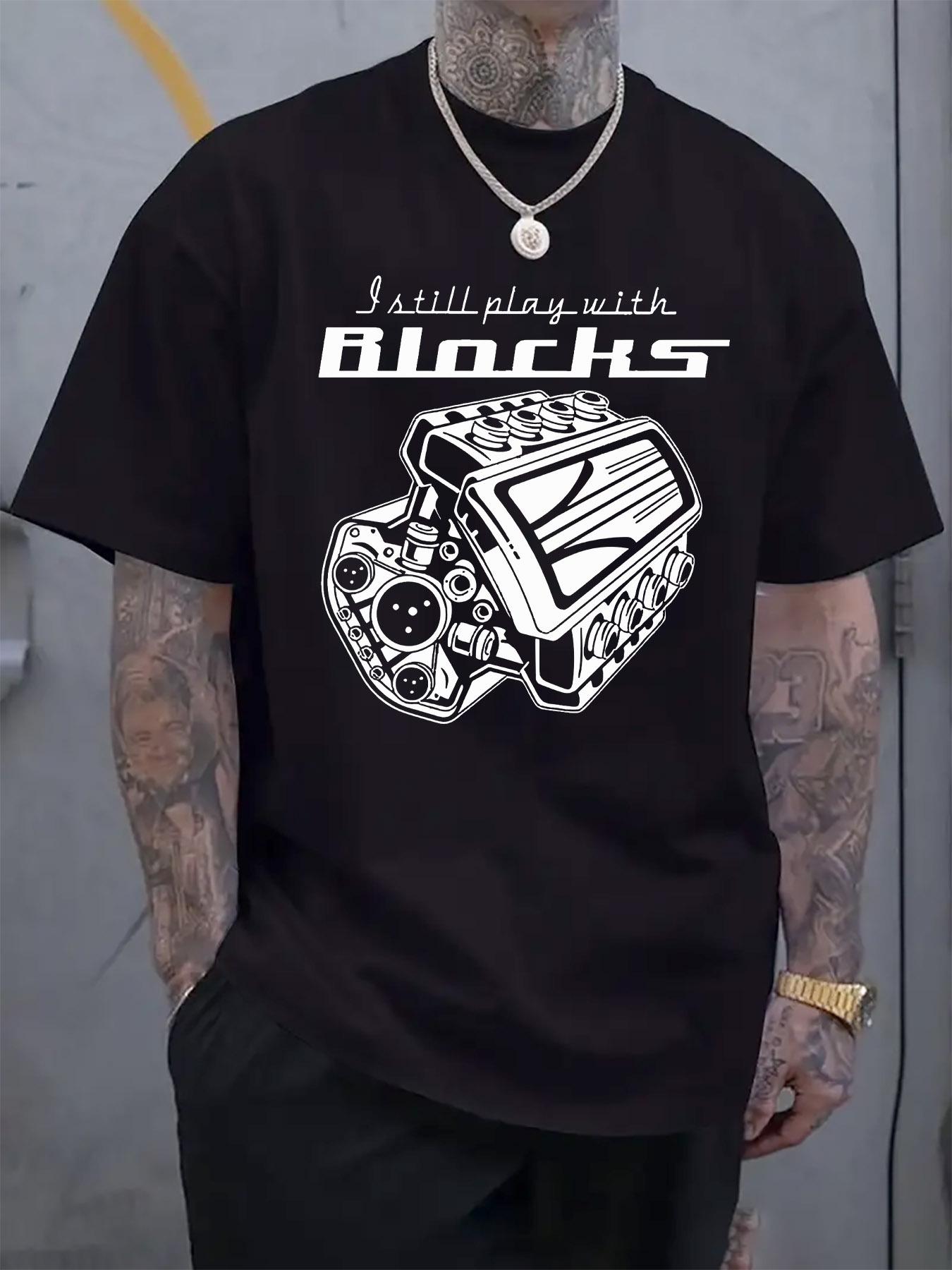 

Casual Crew Neck T-shirt with Engine Block Print XL