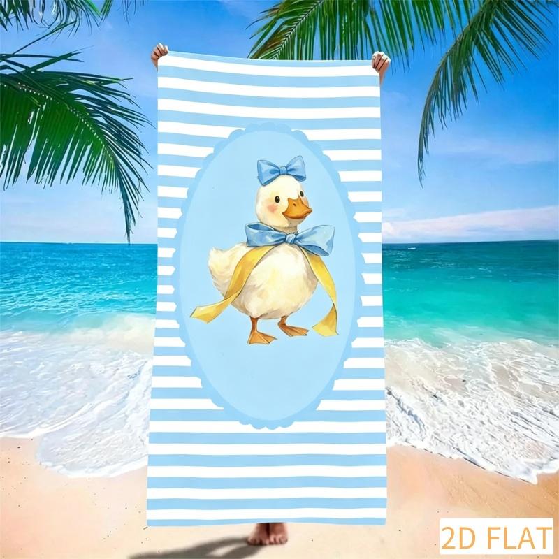 Cute Duck Beach Towel - Super Absorbent Quick Dry Microfiber With Yellow Gingham Pattern, Soft Sand-Free Blanket For Picnic 50x100cm